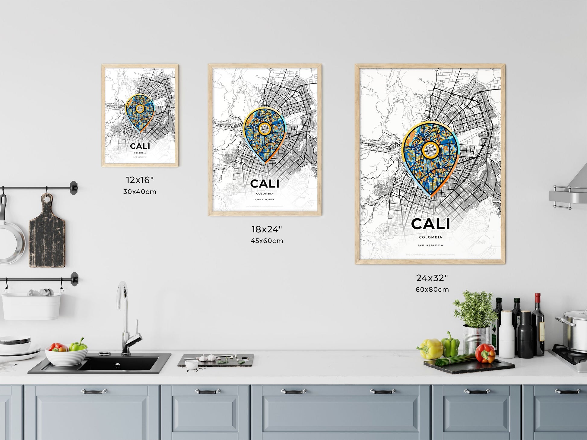 Cali Colombia art map size chart
