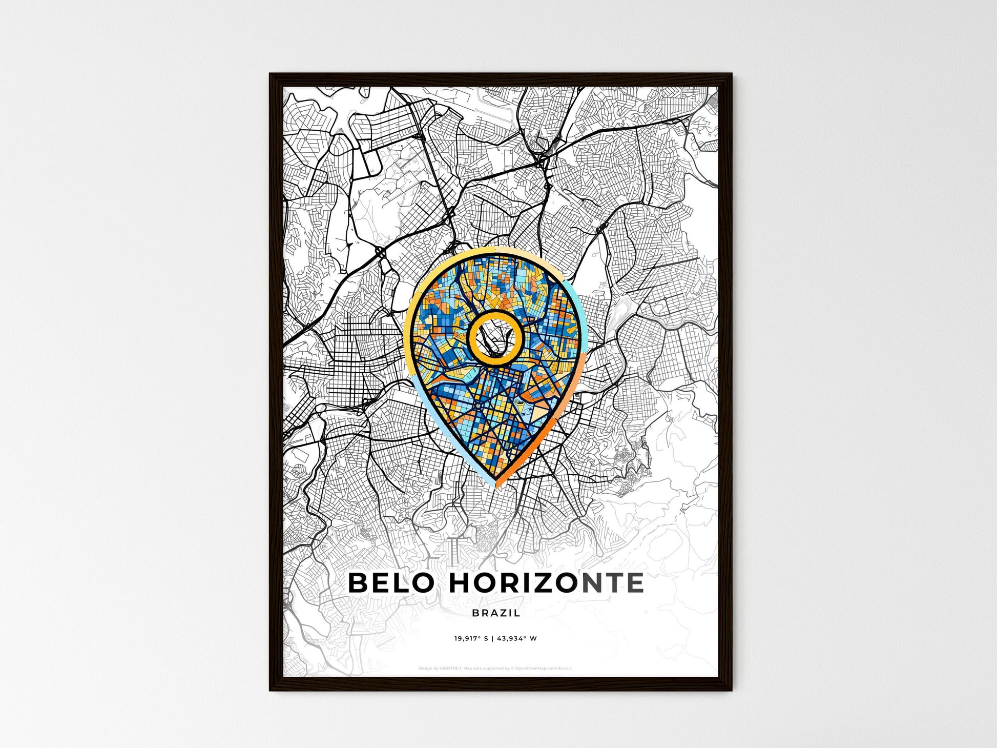 Belo Horizonte Brazil wedding art map with pointer icon