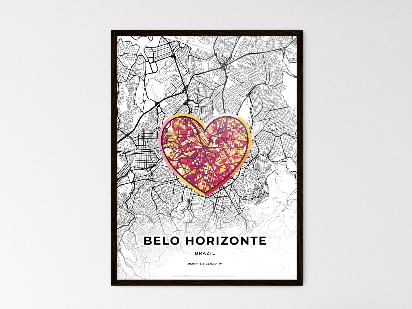 Belo Horizonte Brazil wedding art map with heart icon