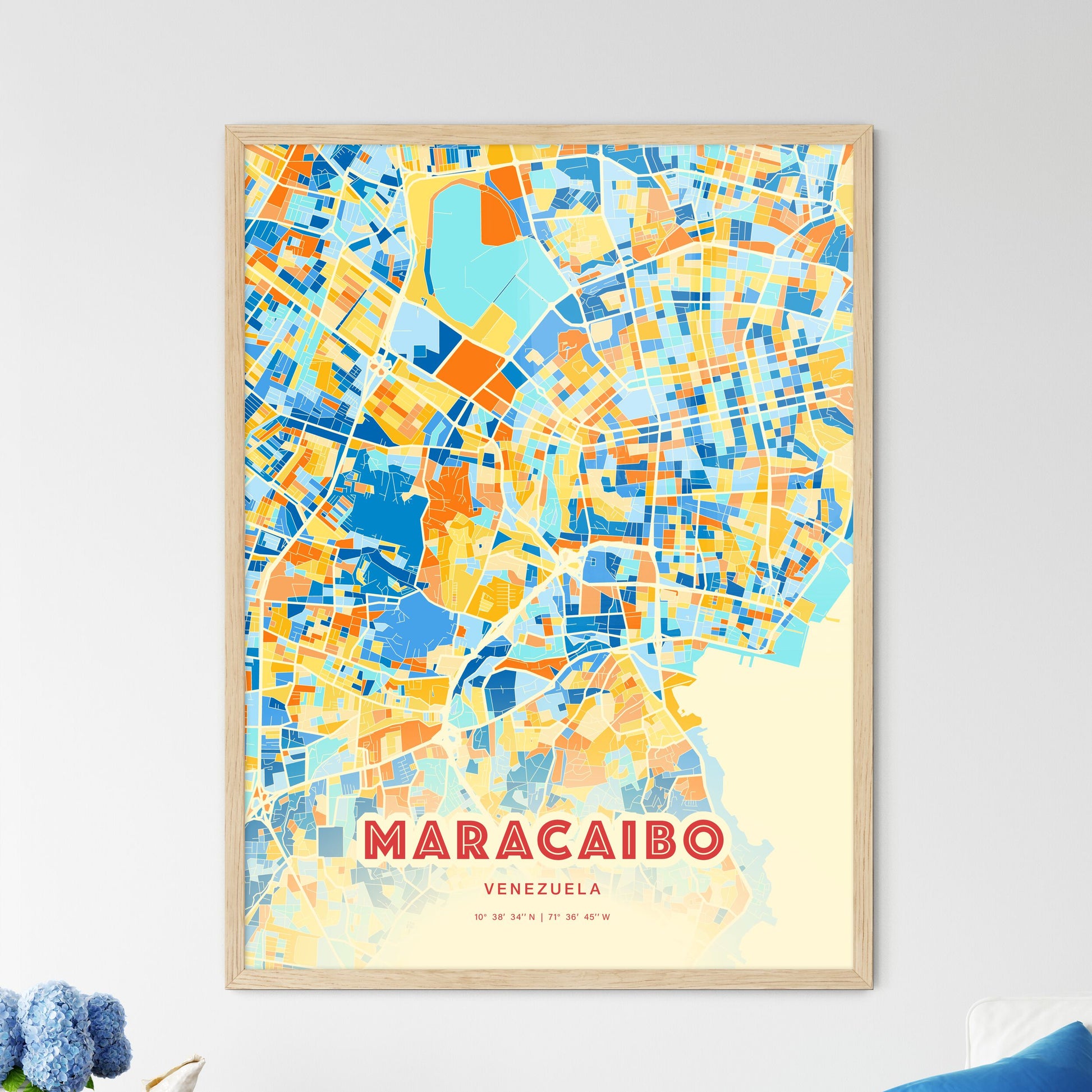 Colorful Maracaibo Venezuela Fine Art Map Blue Orange