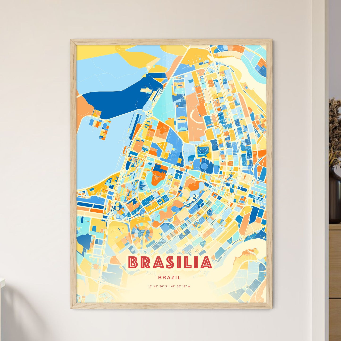 Colorful Brasilia Brazil Fine Art Map Blue Orange