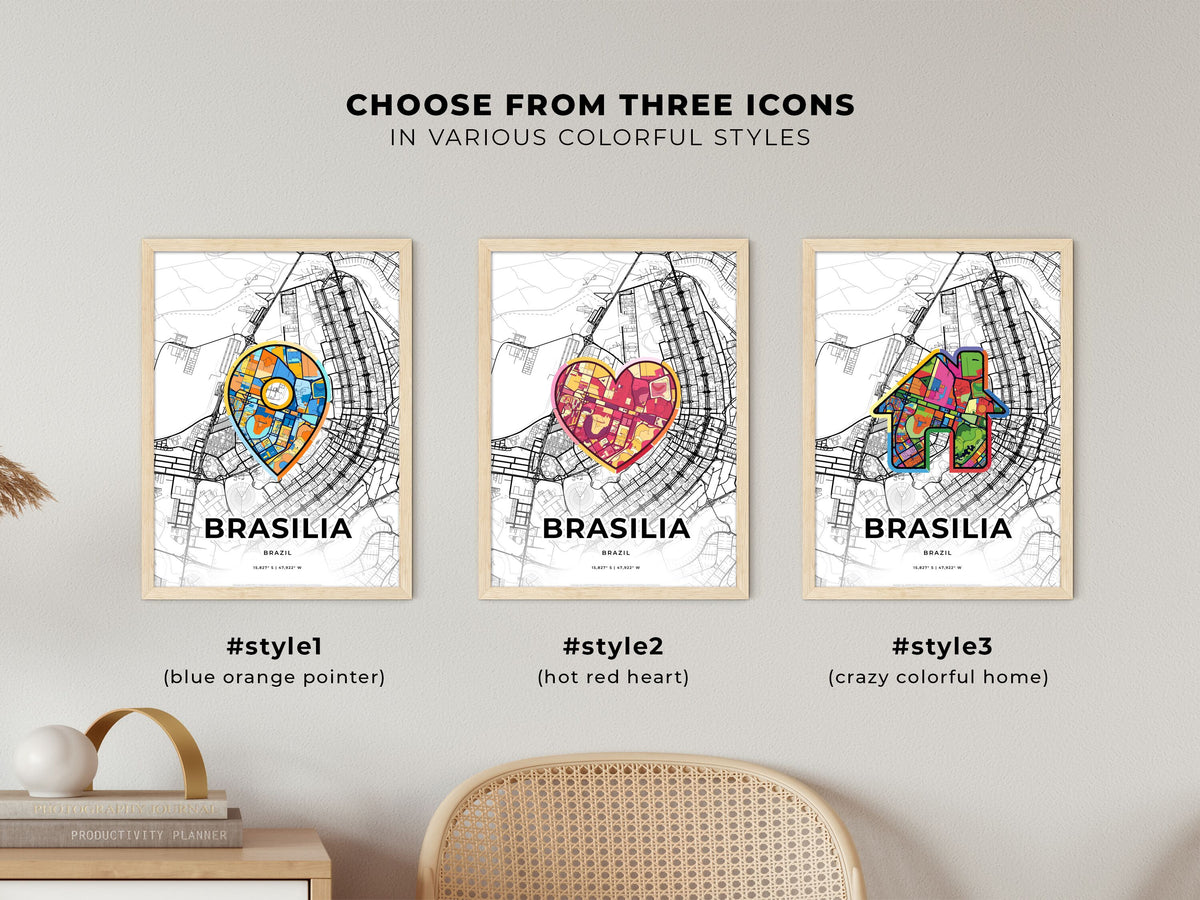 Brasilia Brazil maps with colorful icons