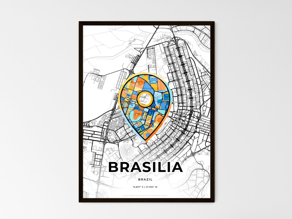 Brasilia Brazil wedding art map with pointer icon