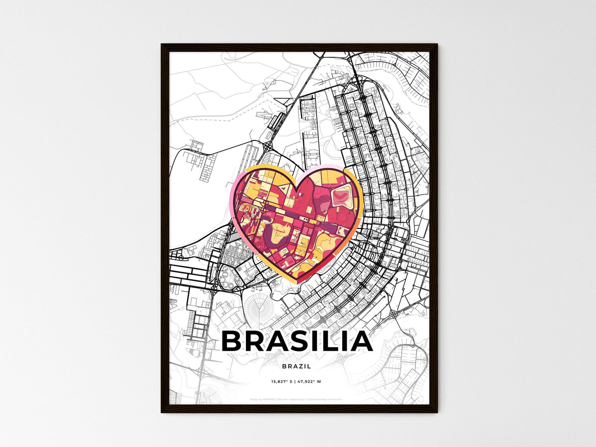 Brasilia Brazil wedding art map with heart icon