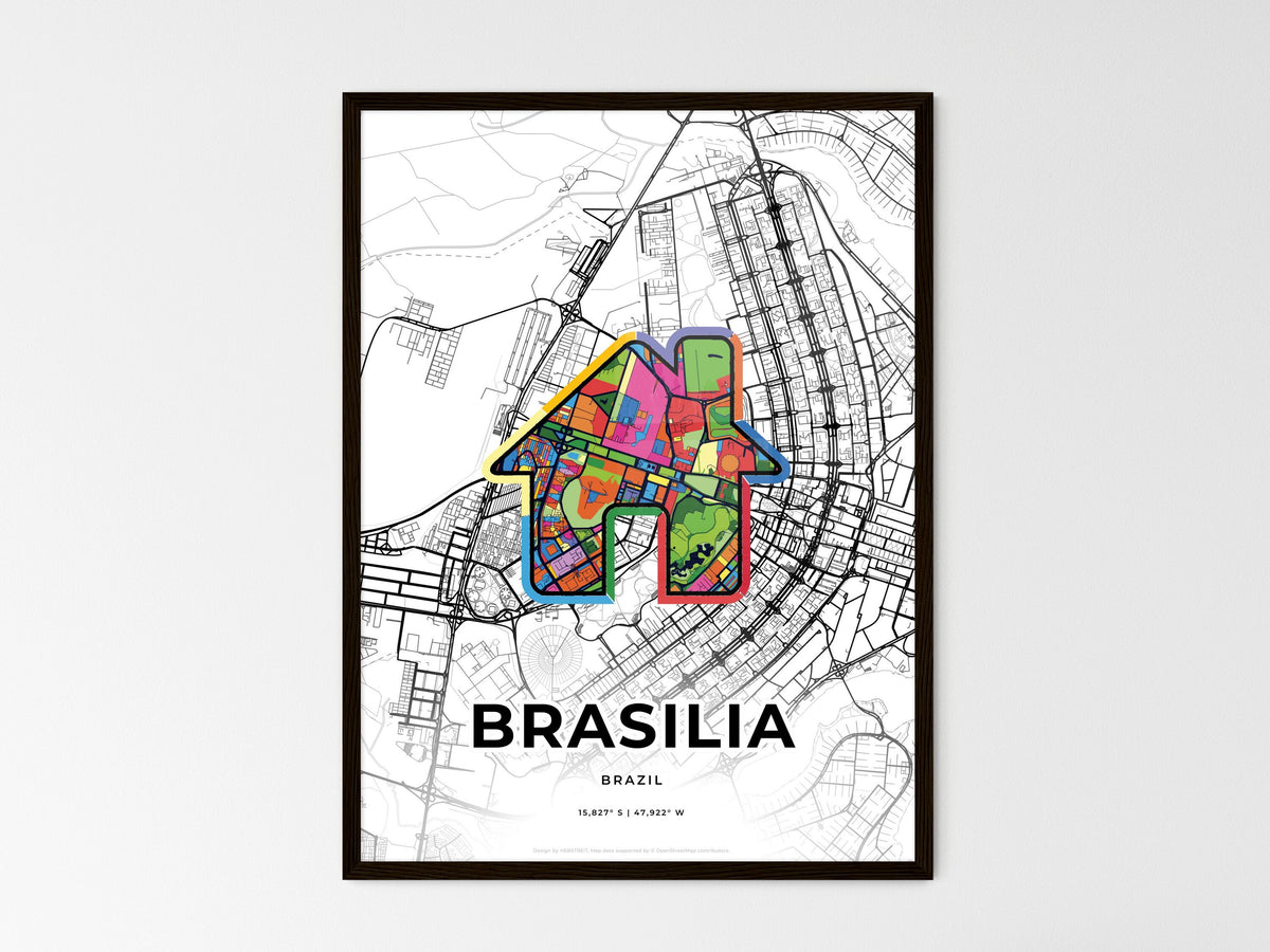 Brasilia Brazil wedding art map with home icon