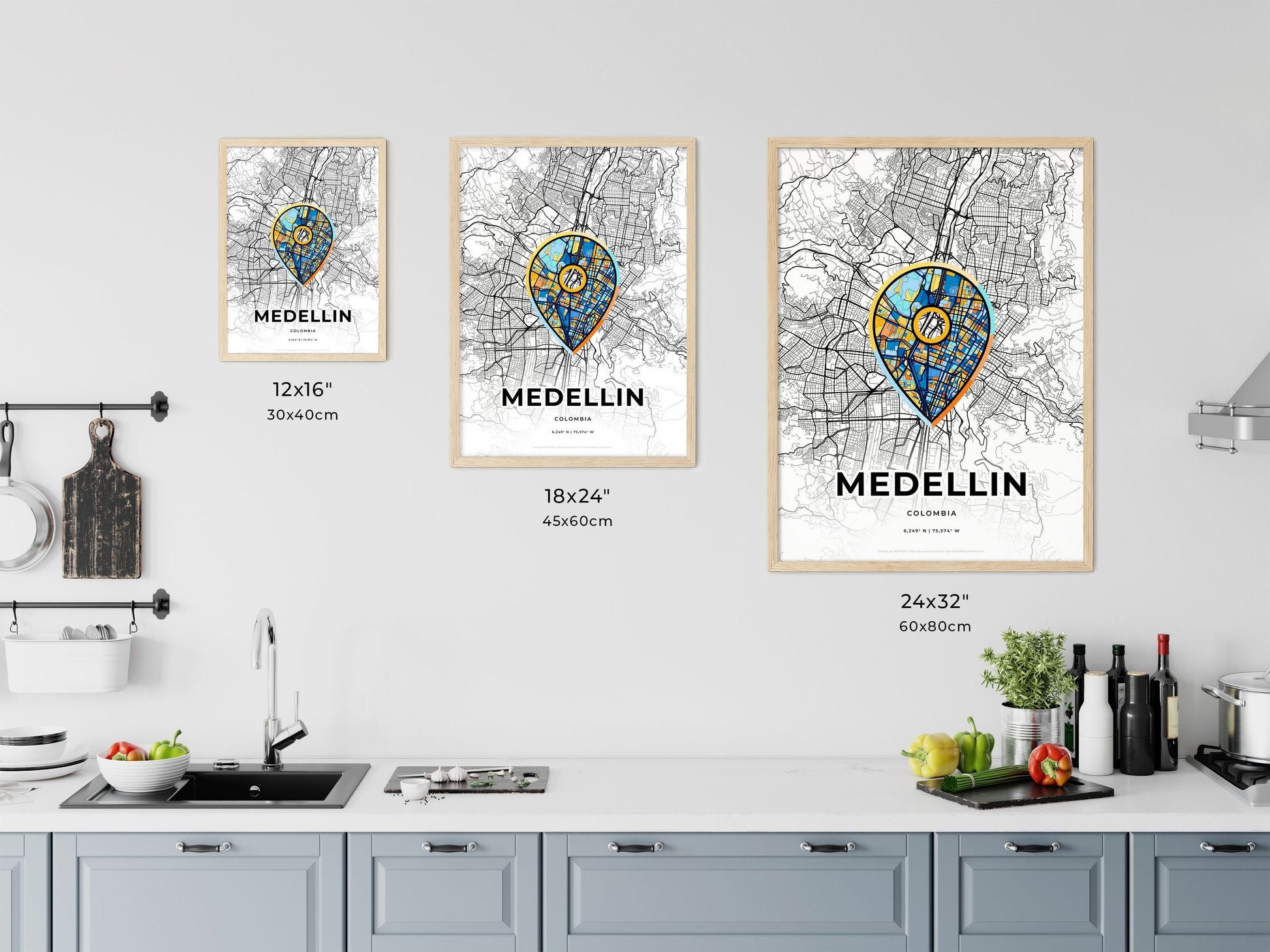 Medellin Colombia art map size chart
