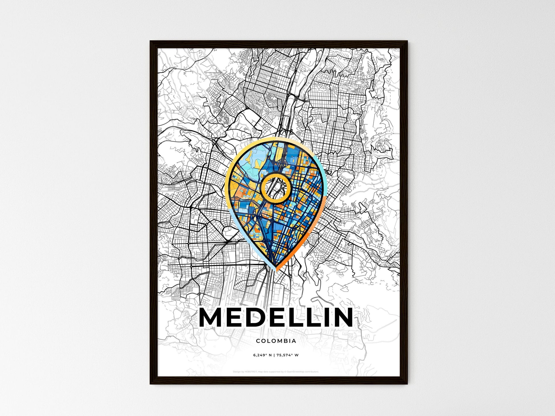 Medellin Colombia wedding art map with pointer icon