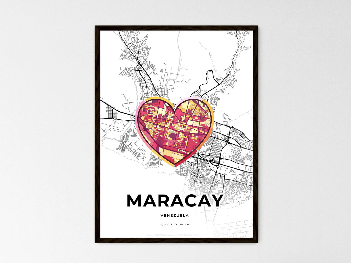 Maracay Venezuela wedding art map with heart icon