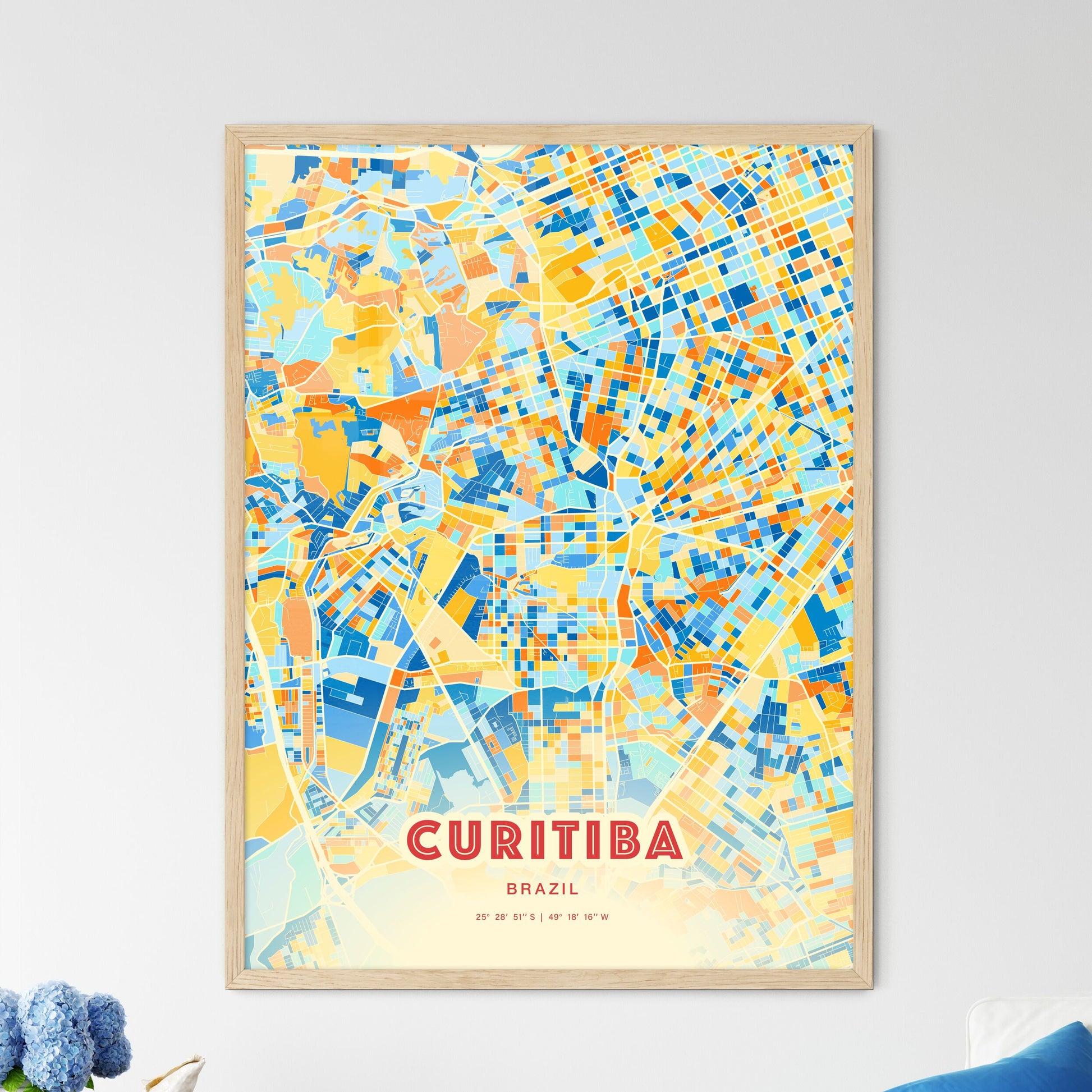 Colorful Curitiba Brazil Fine Art Map Blue Orange