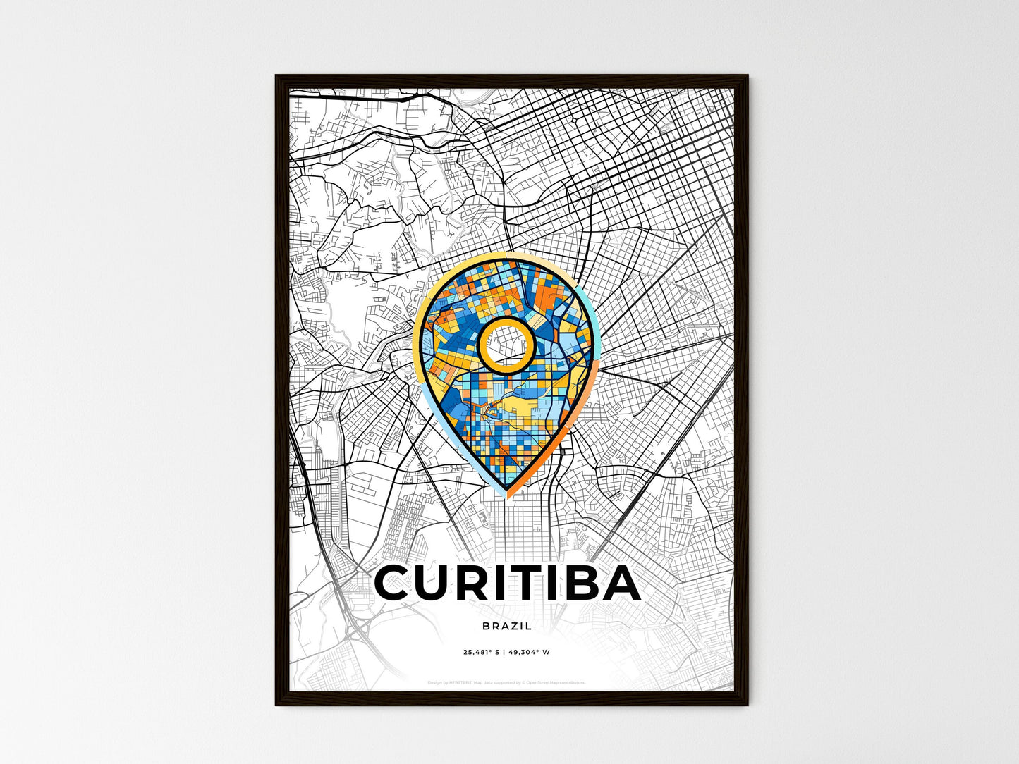 Curitiba Brazil wedding art map with pointer icon