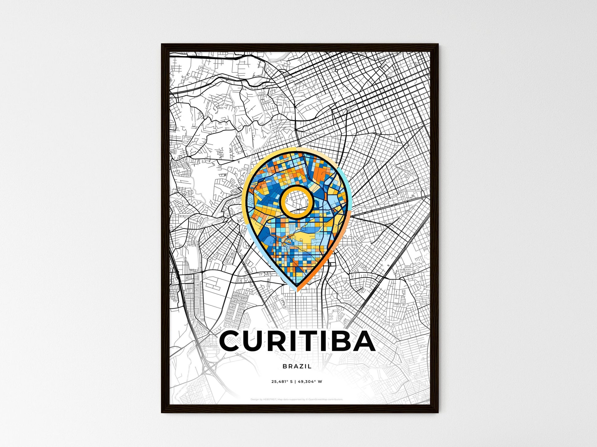 Curitiba Brazil wedding art map with pointer icon