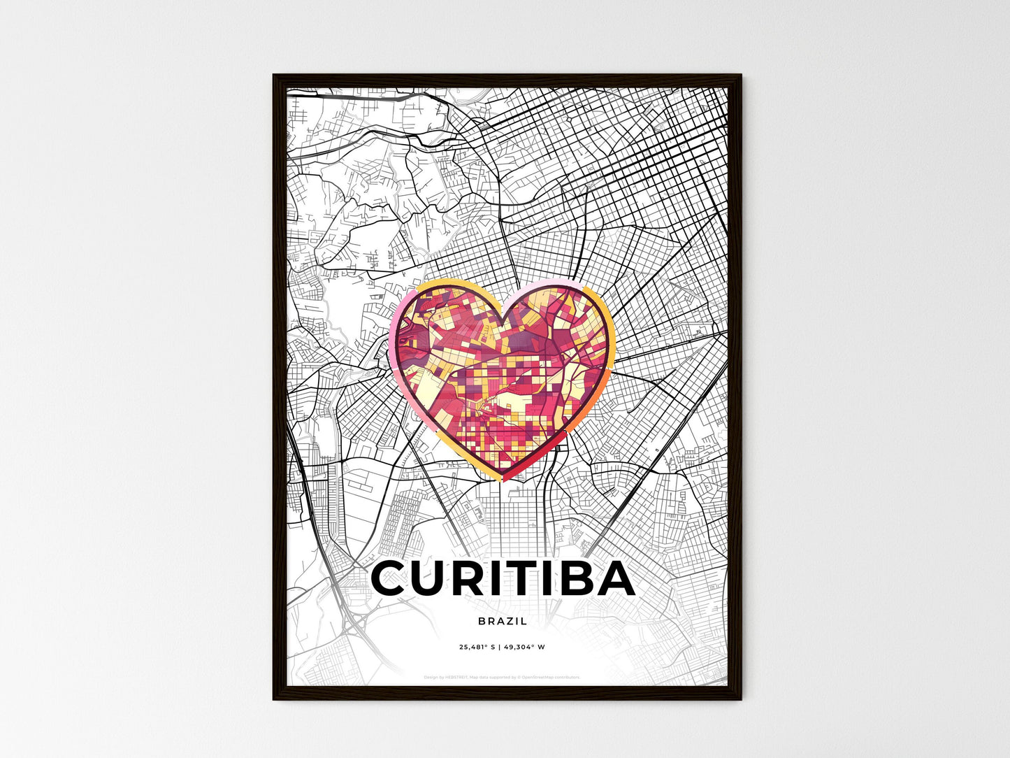 Curitiba Brazil wedding art map with heart icon