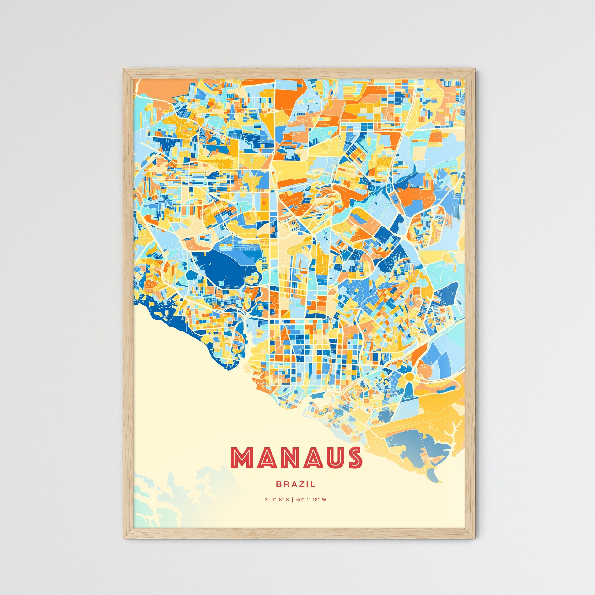 Colorful Manaus Brazil Fine Art Map Blue Orange