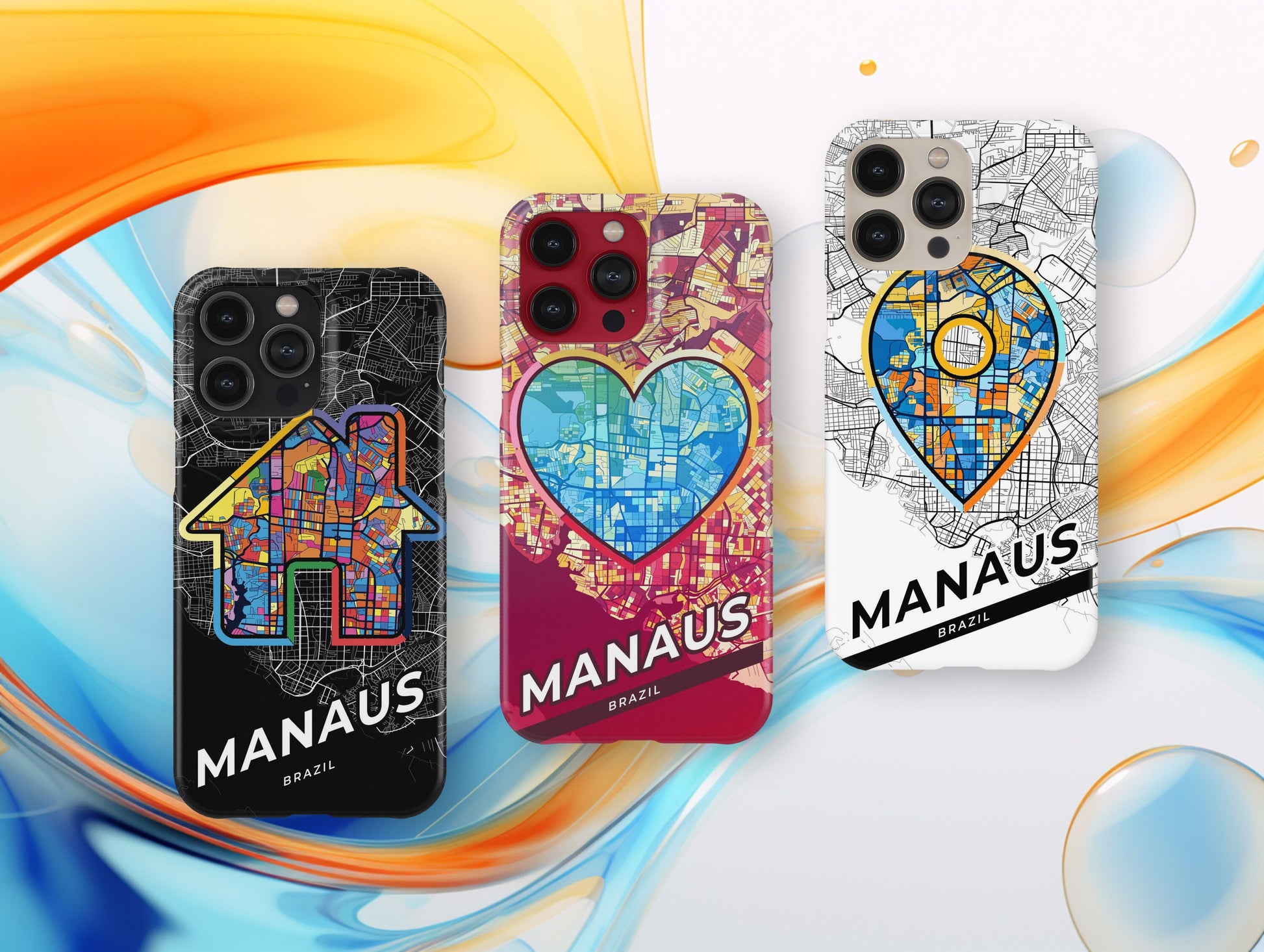 Manaus Brazil slim phone case with colorful icon. Birthday, wedding or housewarming gift. Couple match cases.