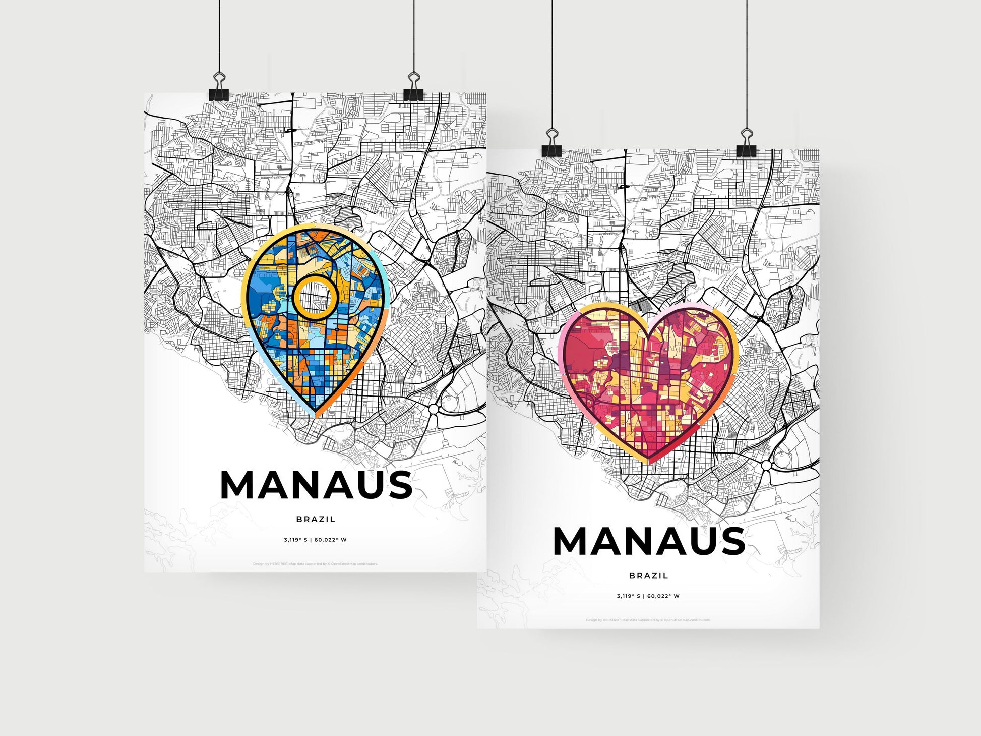 MANAUS BRAZIL minimal art map with a colorful icon. Where it all began, Couple map gift.