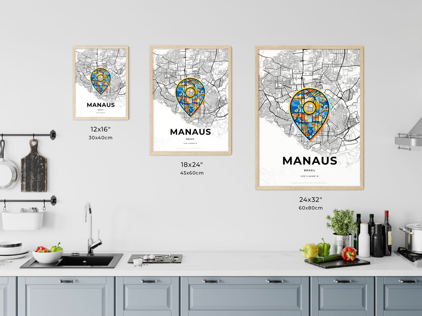 MANAUS BRAZIL minimal art map with a colorful icon. Where it all began, Couple map gift.