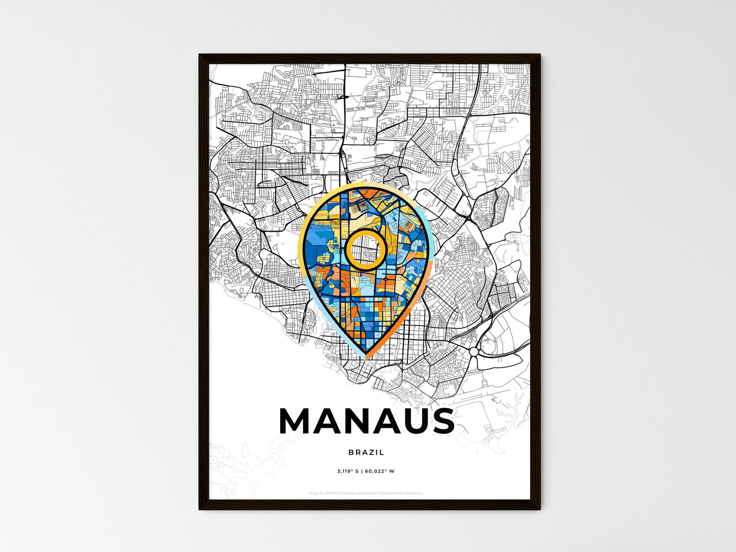 MANAUS BRAZIL minimal art map with a colorful icon. Where it all began, Couple map gift. Style 1