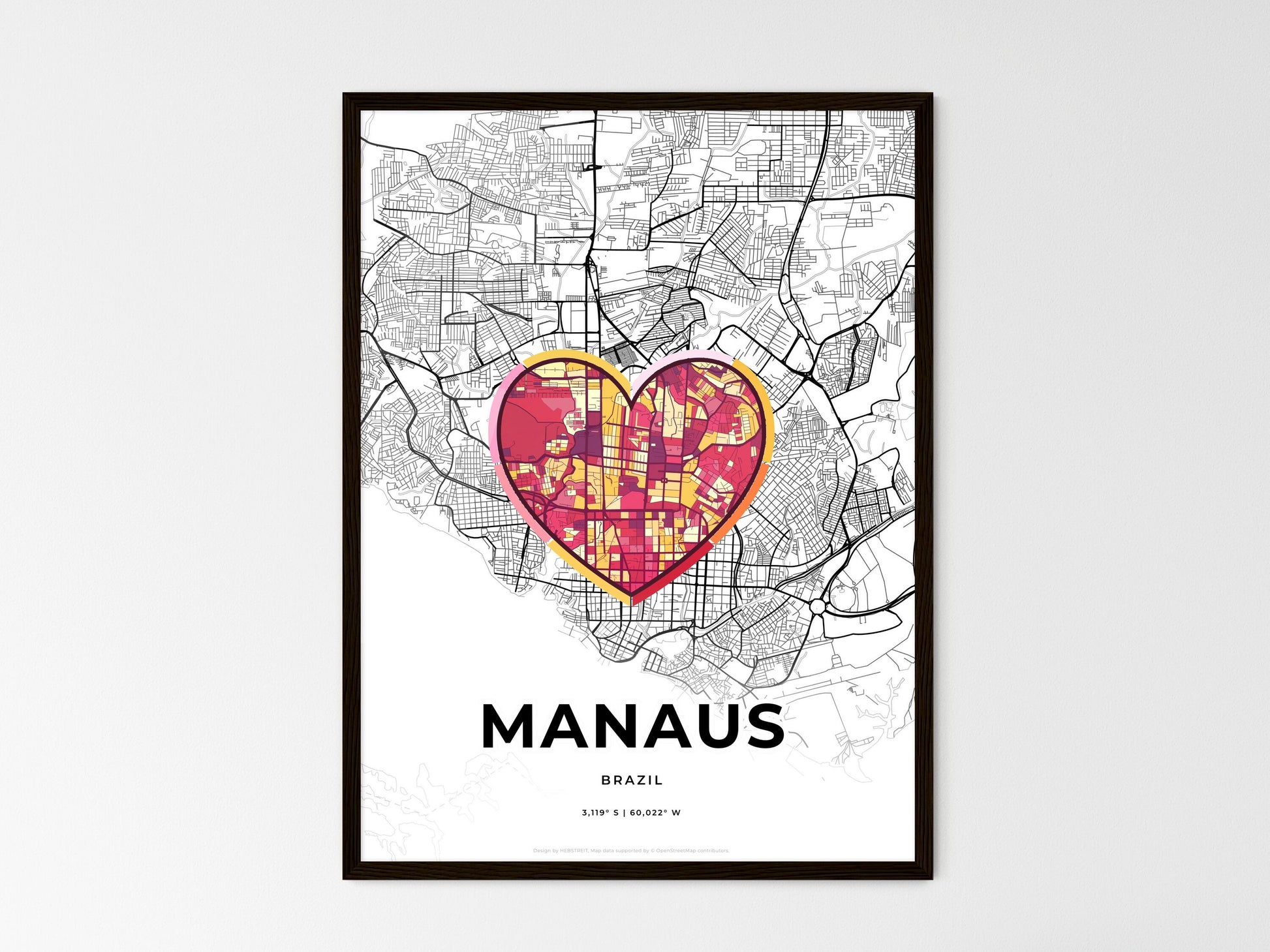 MANAUS BRAZIL minimal art map with a colorful icon. Where it all began, Couple map gift. Style 2