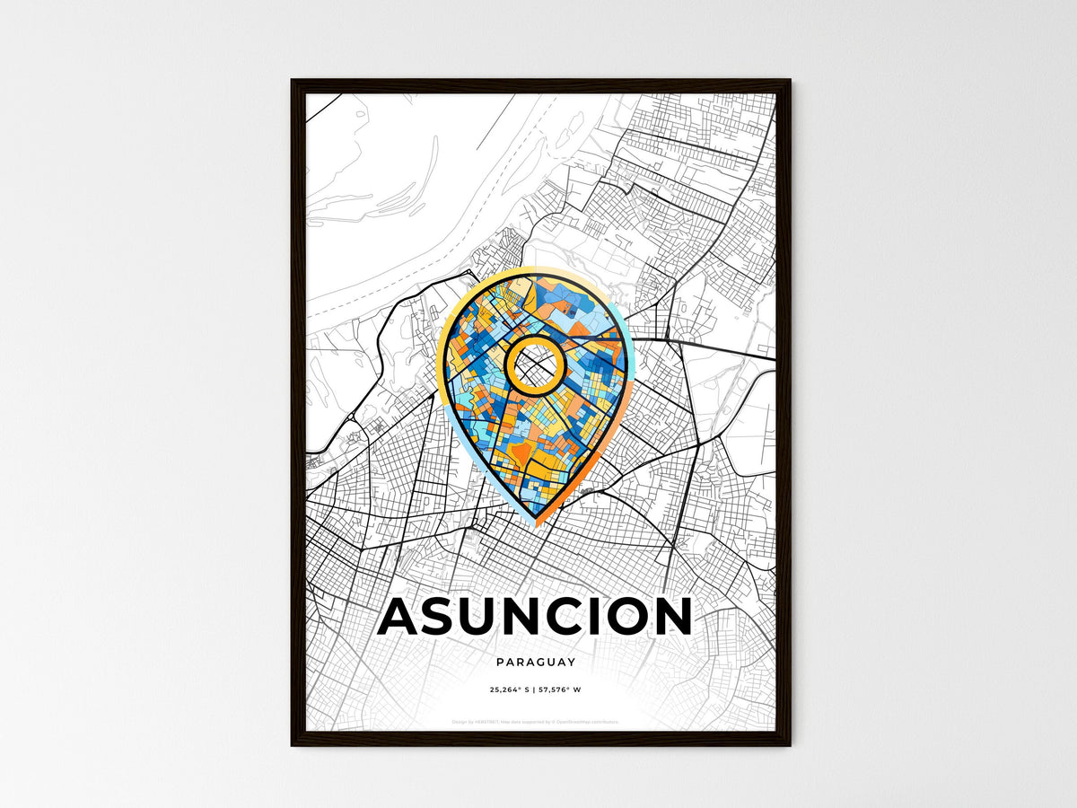 Asuncion Paraguay wedding art map with pointer icon