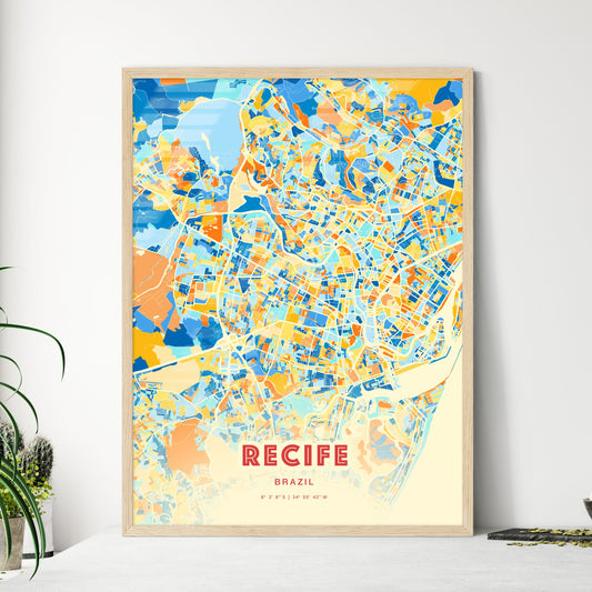 Colorful Recife Brazil Fine Art Map Blue Orange