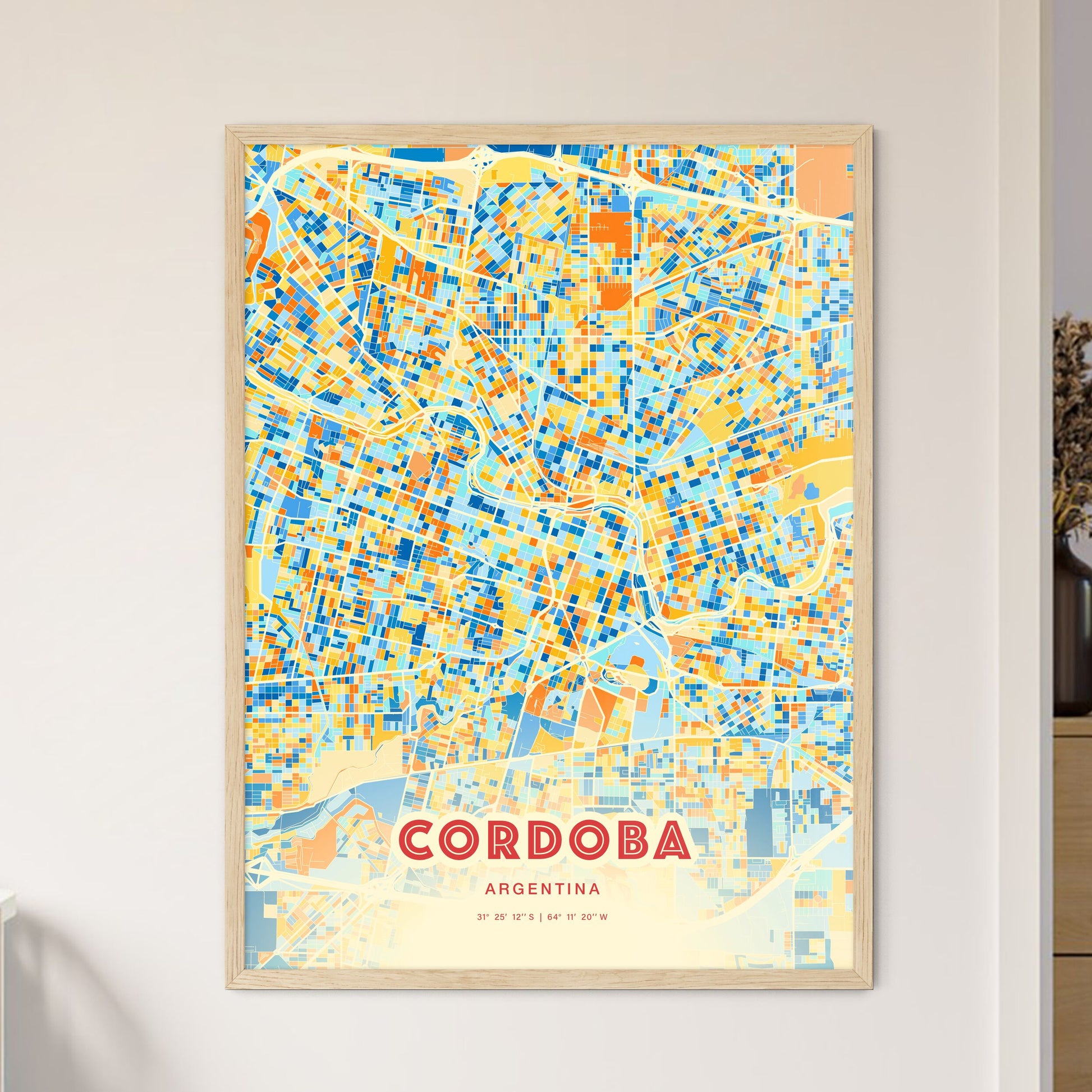 Colorful Cordoba Argentina Fine Art Map Blue Orange