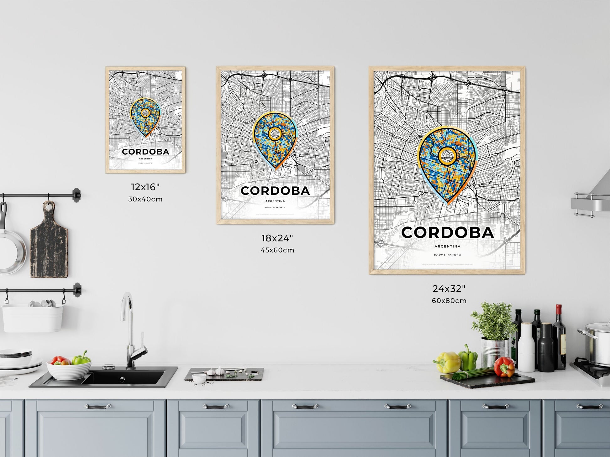 Cordoba Argentina art map size chart