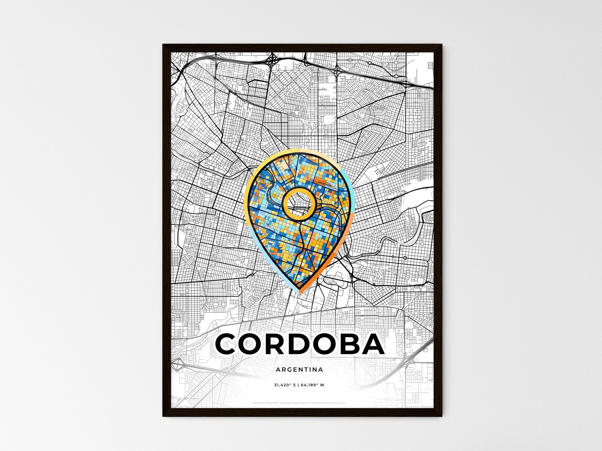 Cordoba Argentina wedding art map with pointer icon