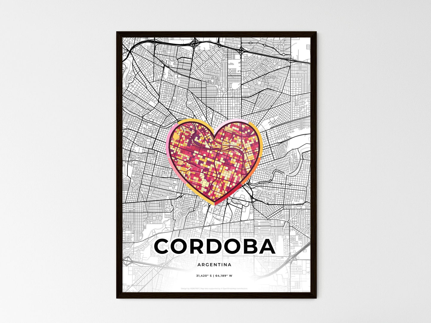 Cordoba Argentina wedding art map with heart icon