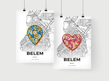 BELEM BRAZIL minimal art map with a colorful icon. Where it all began, Couple map gift.