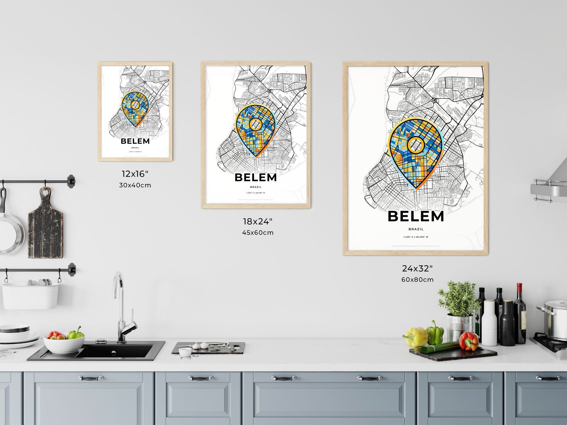 BELEM BRAZIL minimal art map with a colorful icon. Where it all began, Couple map gift.