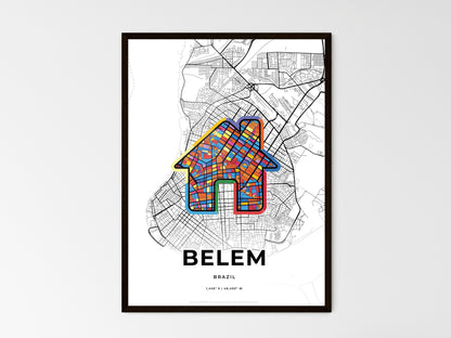 BELEM BRAZIL minimal art map with a colorful icon. Where it all began, Couple map gift. Style 3