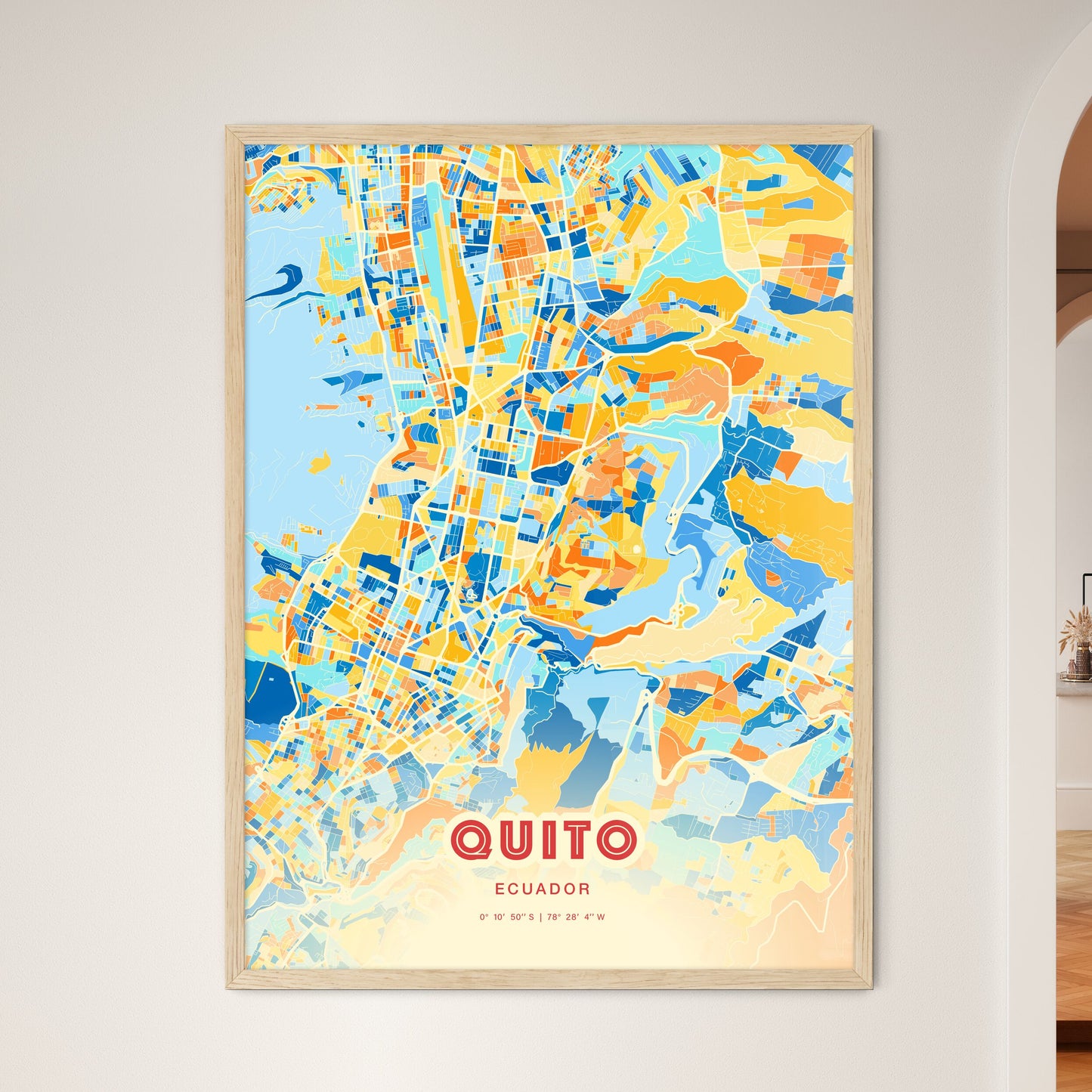 Colorful Quito Ecuador Fine Art Map Blue Orange