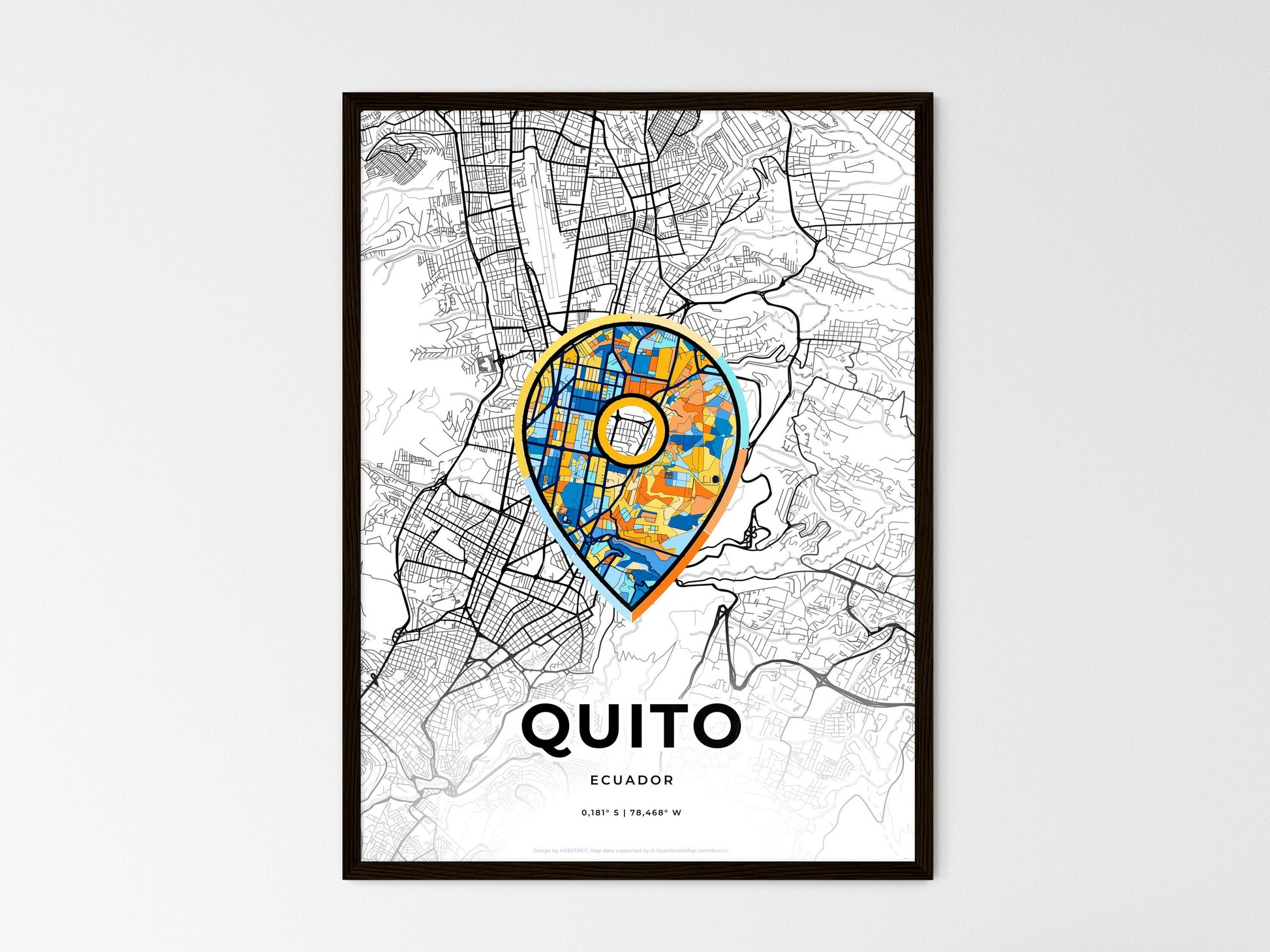Quito Ecuador wedding art map with pointer icon