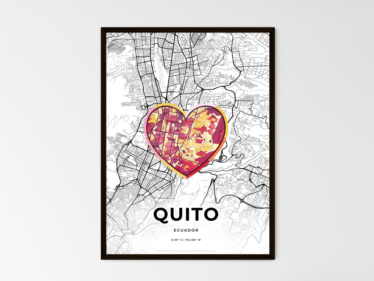Quito Ecuador wedding art map with heart icon