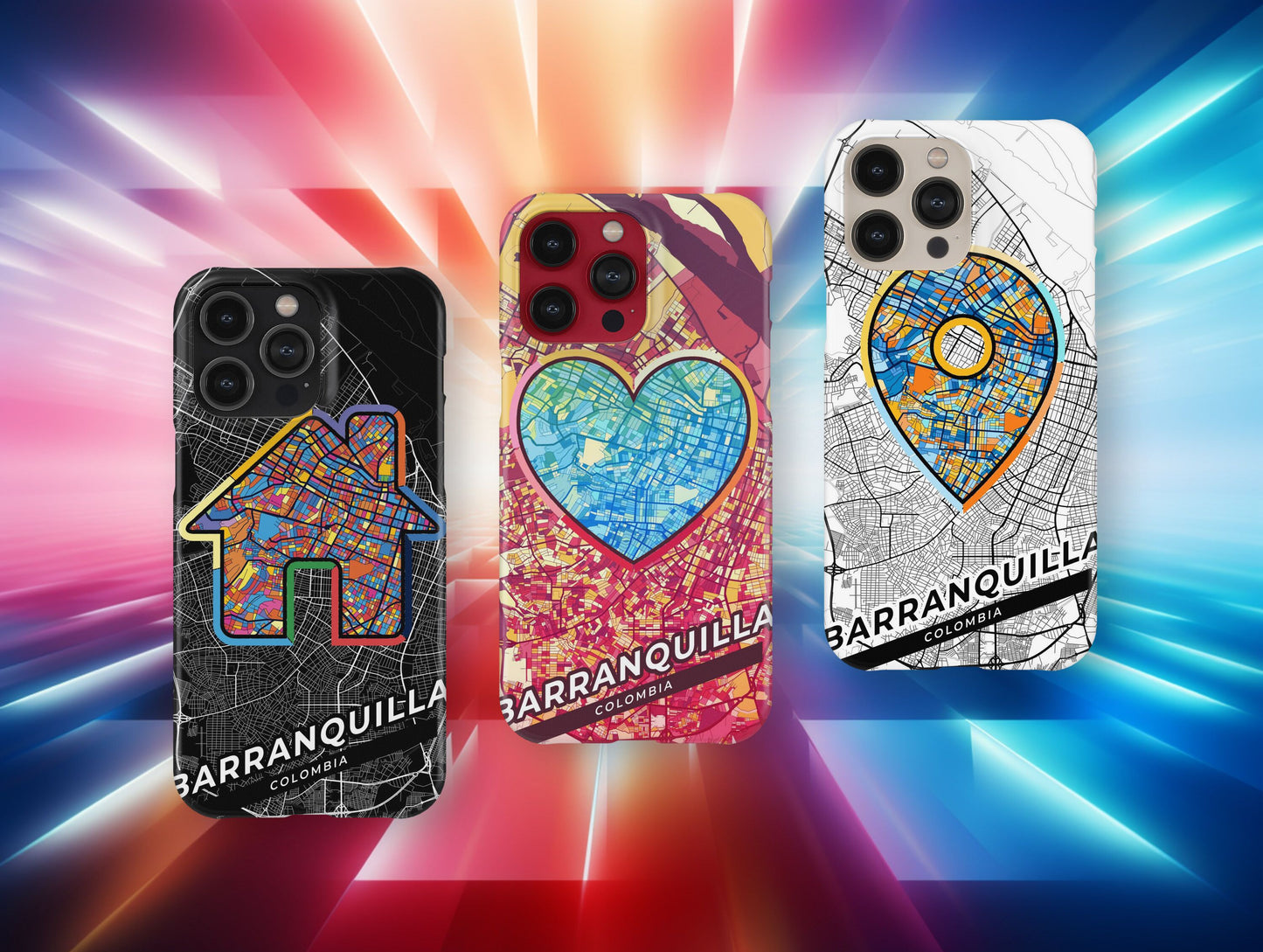 Barranquilla Colombia slim phone case with colorful icon. Birthday, wedding or housewarming gift. Couple match cases.