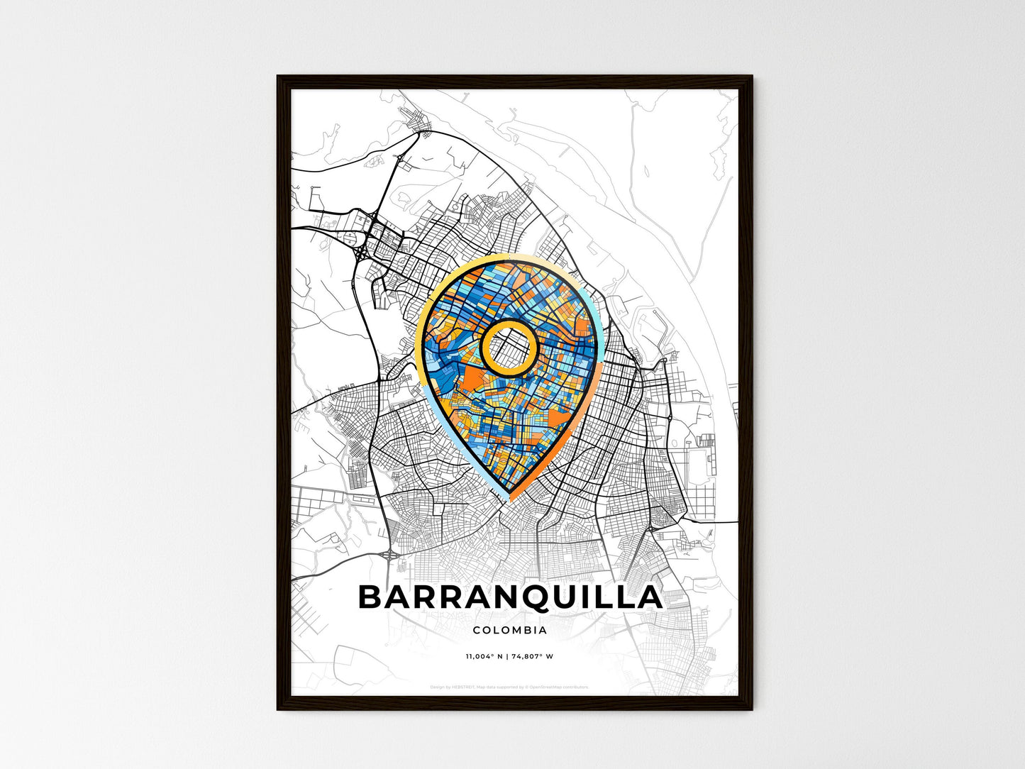 Barranquilla Colombia wedding art map with pointer icon