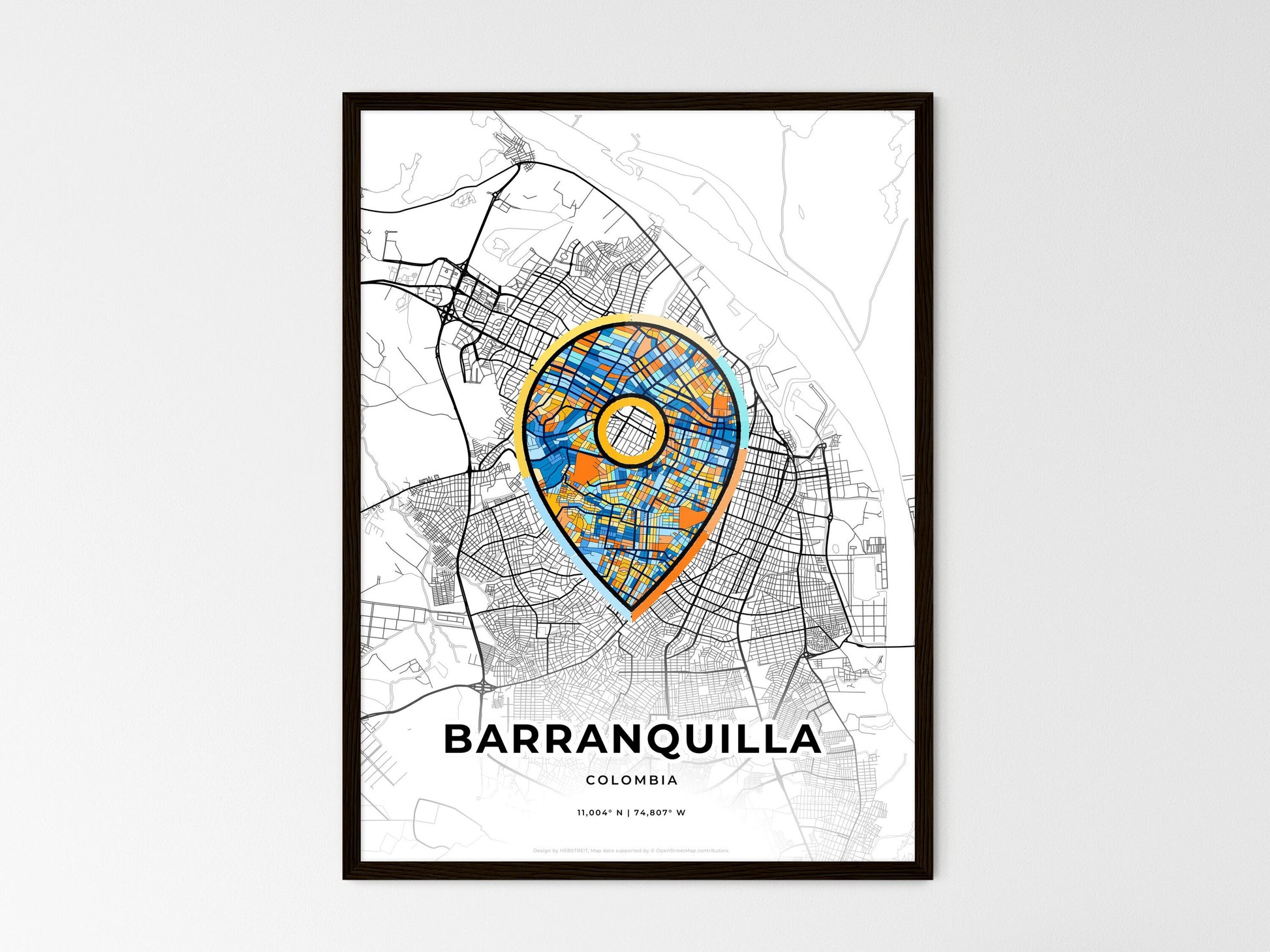 Barranquilla Colombia wedding art map with pointer icon