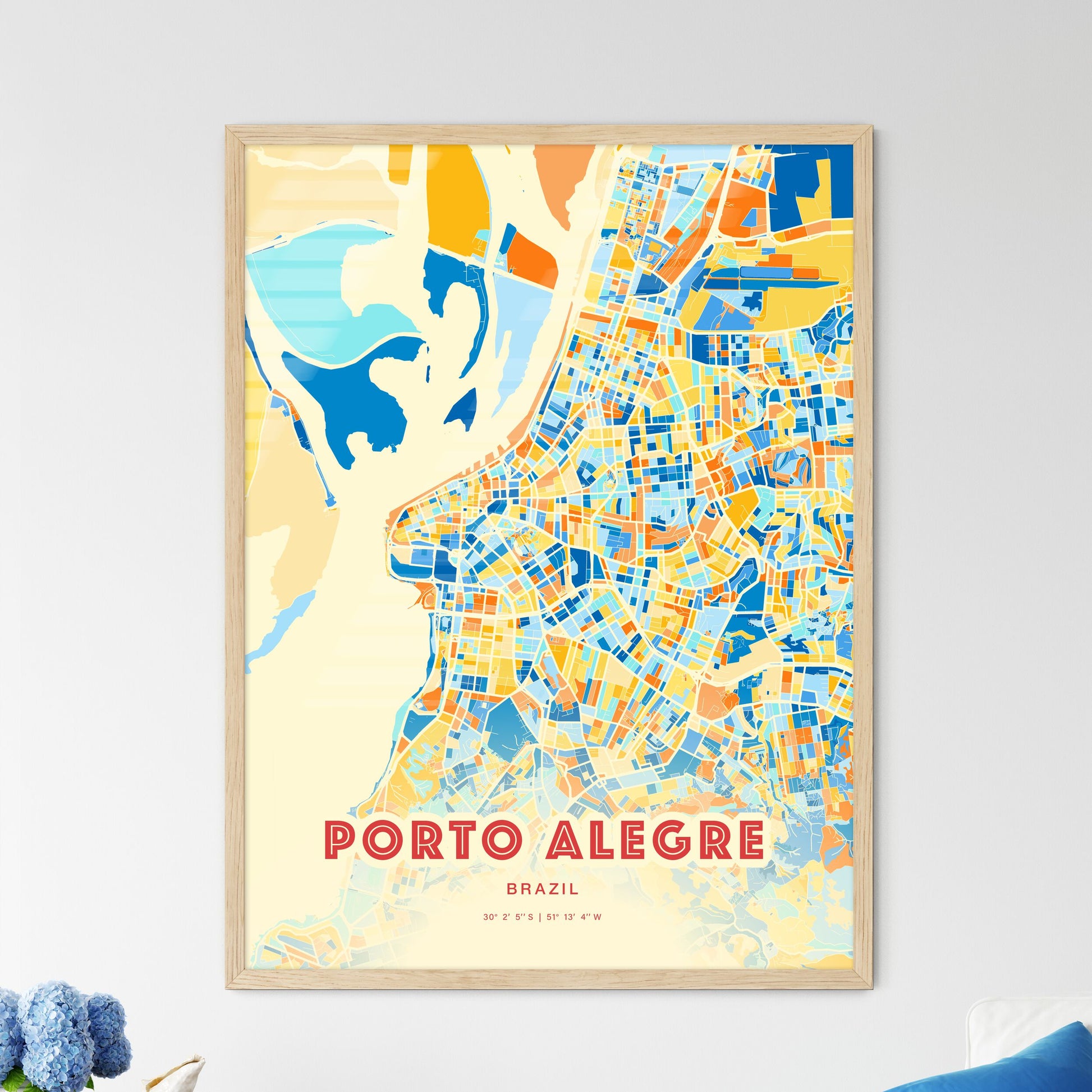 Colorful Porto Alegre Brazil Fine Art Map Blue Orange