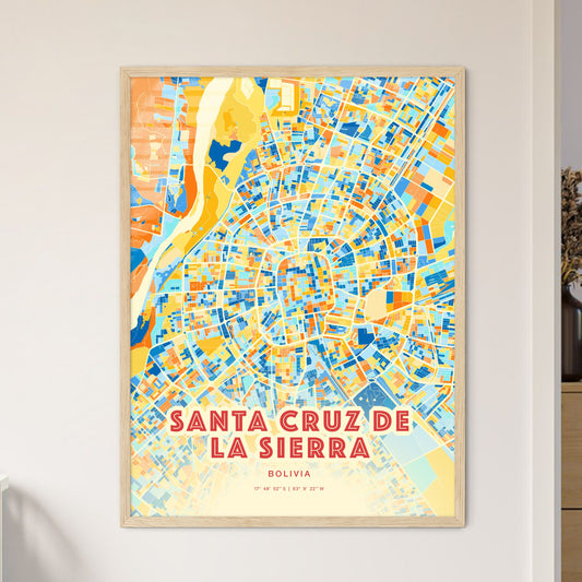 Colorful Santa Cruz De La Sierra Bolivia Fine Art Map Blue Orange