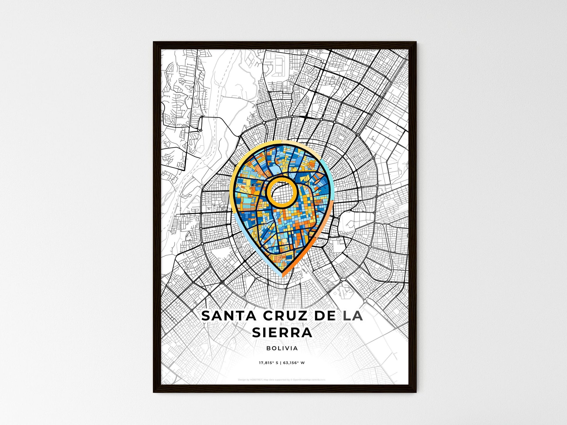 Santa Cruz De La Sierra Bolivia wedding art map with pointer icon