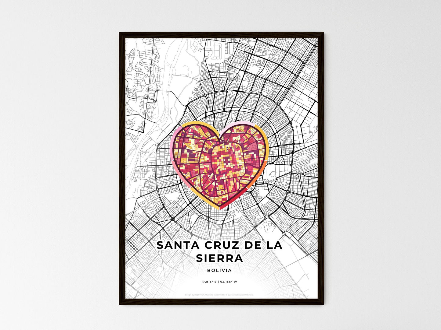 Santa Cruz De La Sierra Bolivia wedding art map with heart icon