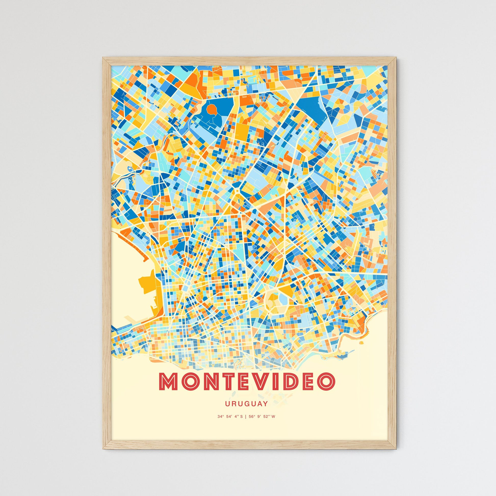 Colorful Montevideo Uruguay Fine Art Map Blue Orange