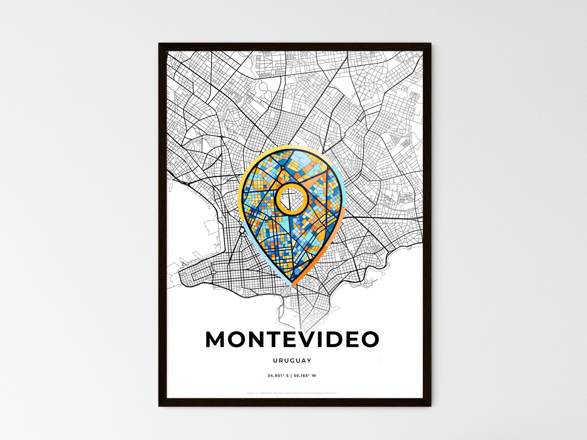 Montevideo Uruguay wedding art map with pointer icon