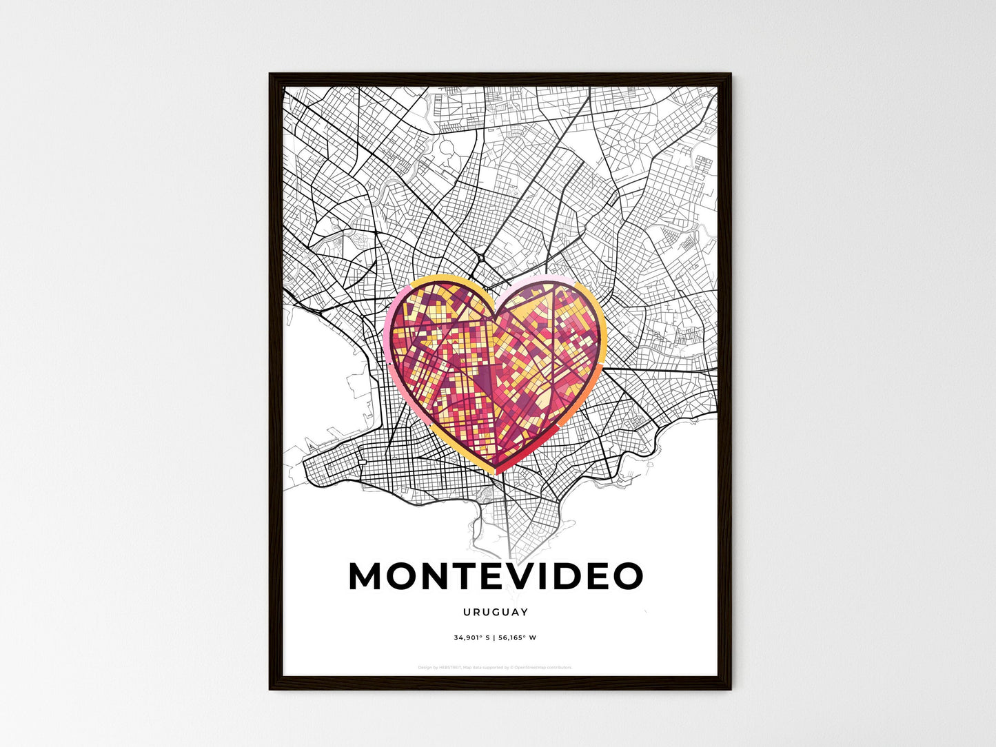 Montevideo Uruguay wedding art map with heart icon