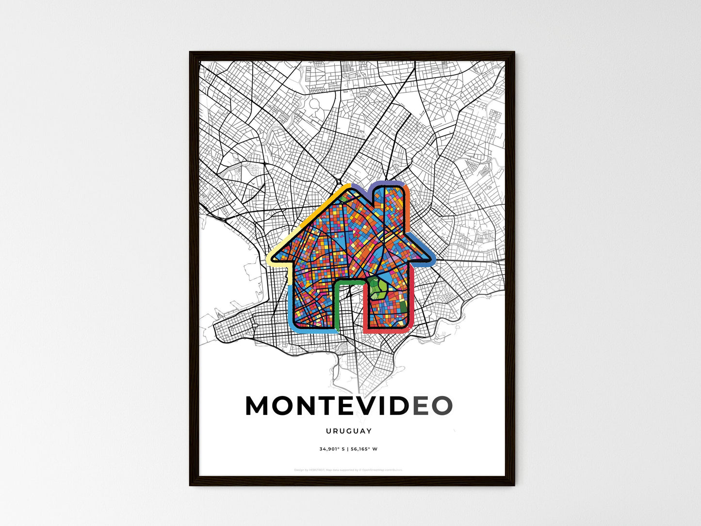 Montevideo Uruguay wedding art map with home icon