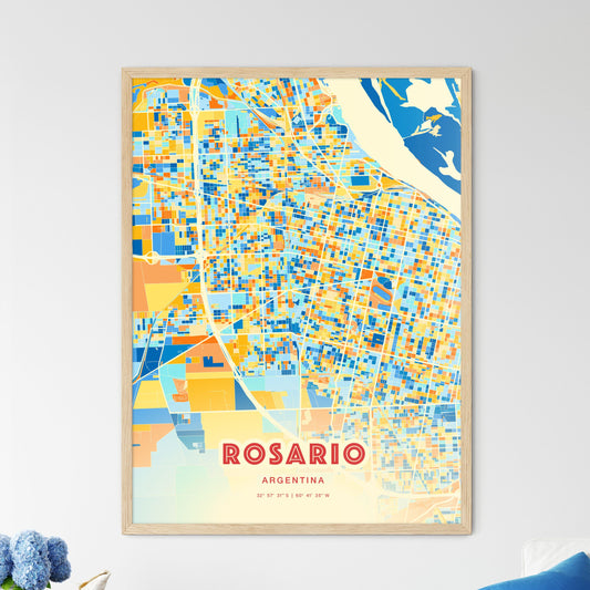 Colorful Rosario Argentina Fine Art Map Blue Orange