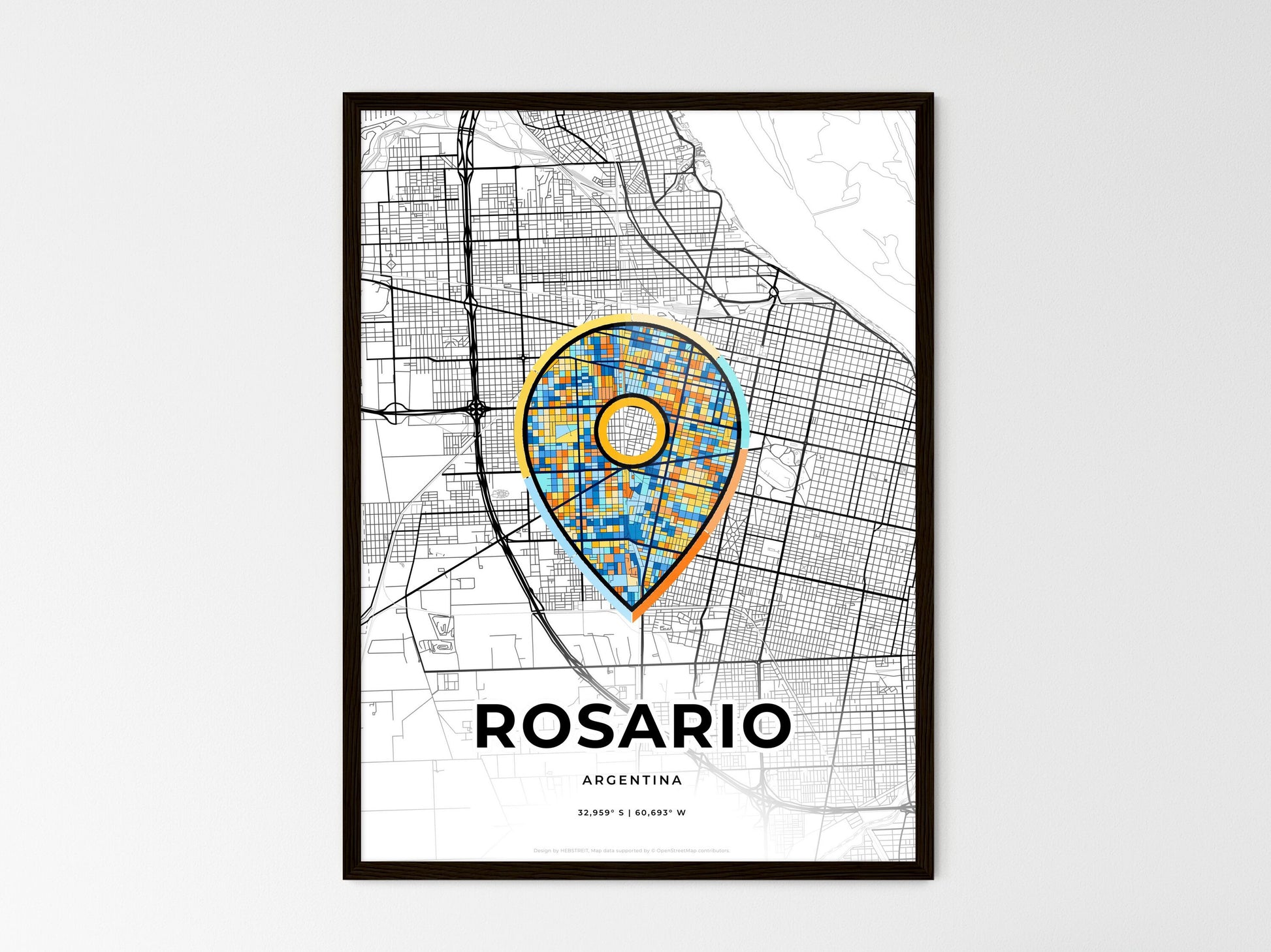 Rosario Argentina wedding art map with pointer icon