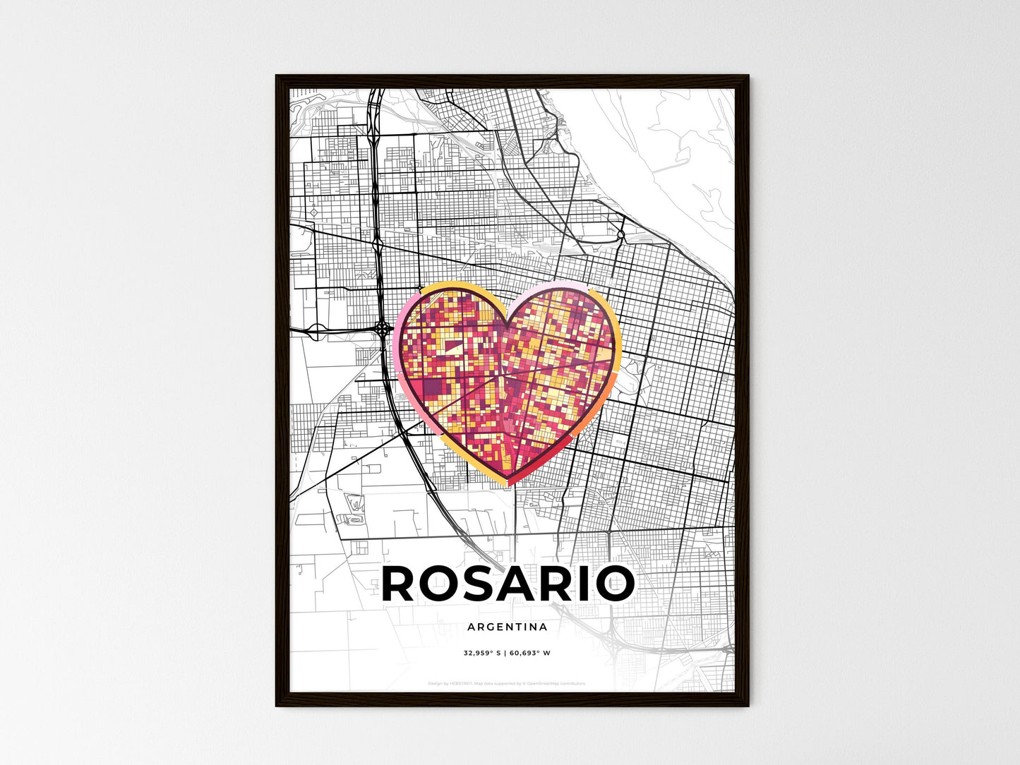 Rosario Argentina wedding art map with heart icon