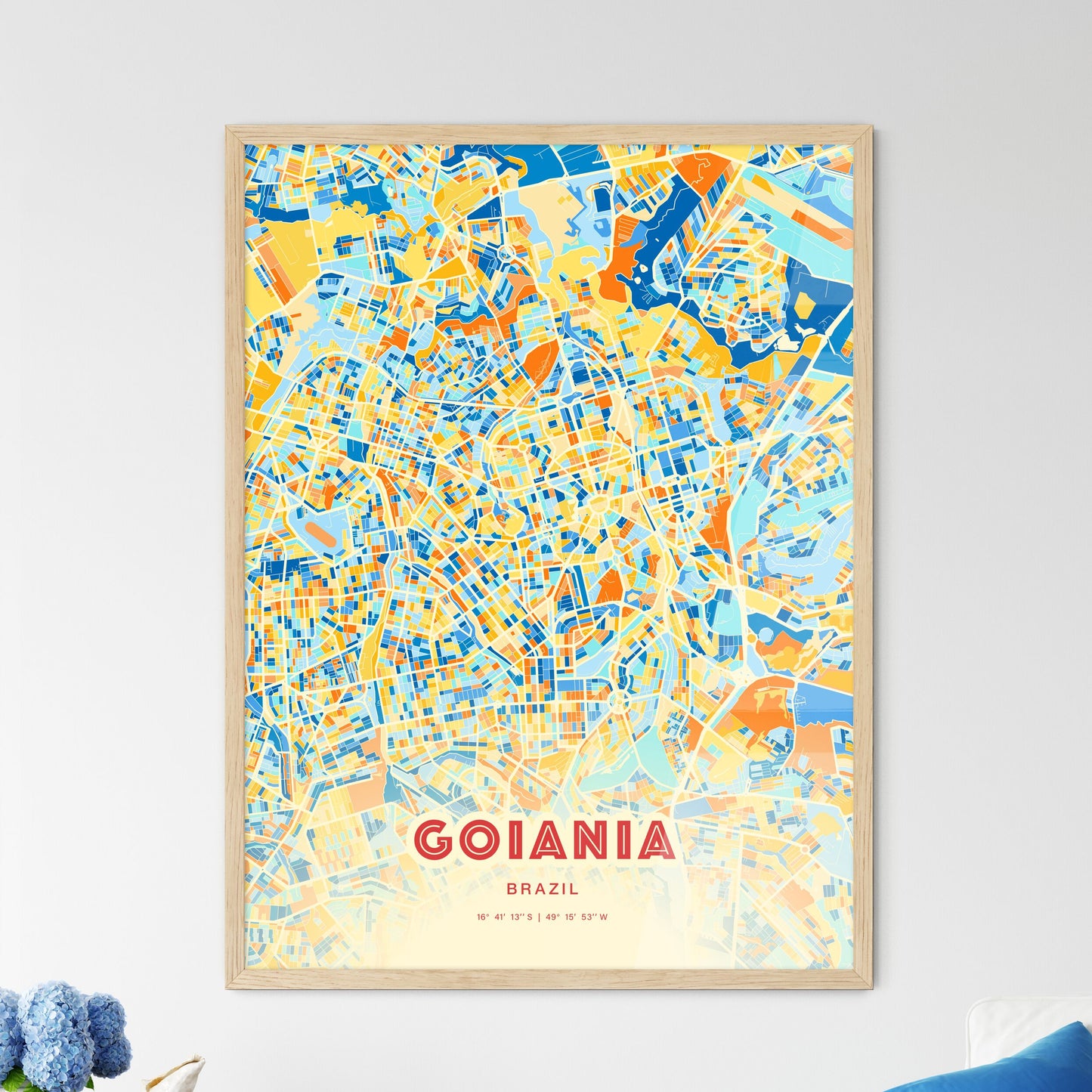 Colorful Goiania Brazil Fine Art Map Blue Orange