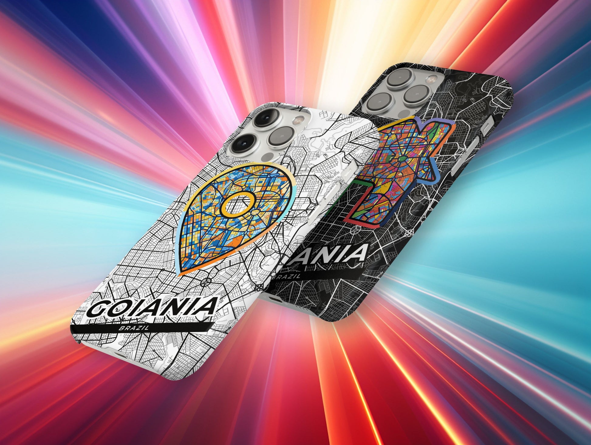 Goiania Brazil slim phone case with colorful icon. Birthday, wedding or housewarming gift. Couple match cases.